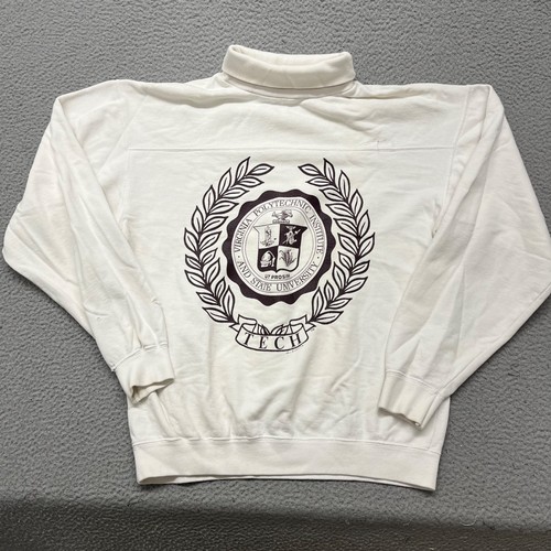 Vtg Virginia Polytechnic Institute Sweatshirt Adult L White Mock Neck Tech
