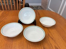 VINTAGE Corelle Cereal /soup bowls, 6.25" ROSEMARIE, Green Trim, 4-Piece Set