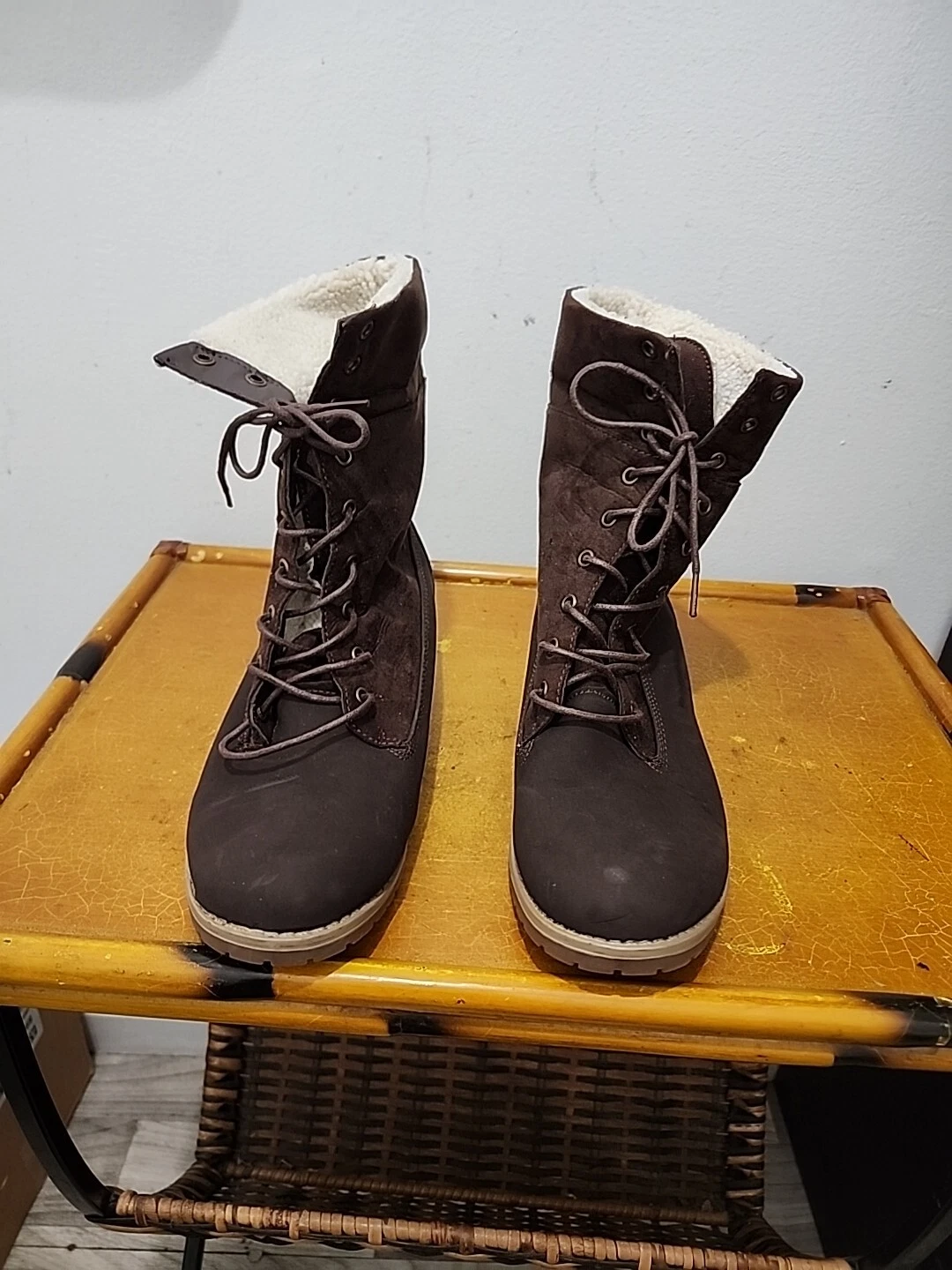 Womens Winter Snow Boots Fur Lining Ankle Boots Chunky Block Heel Lace Up Sz 8.5