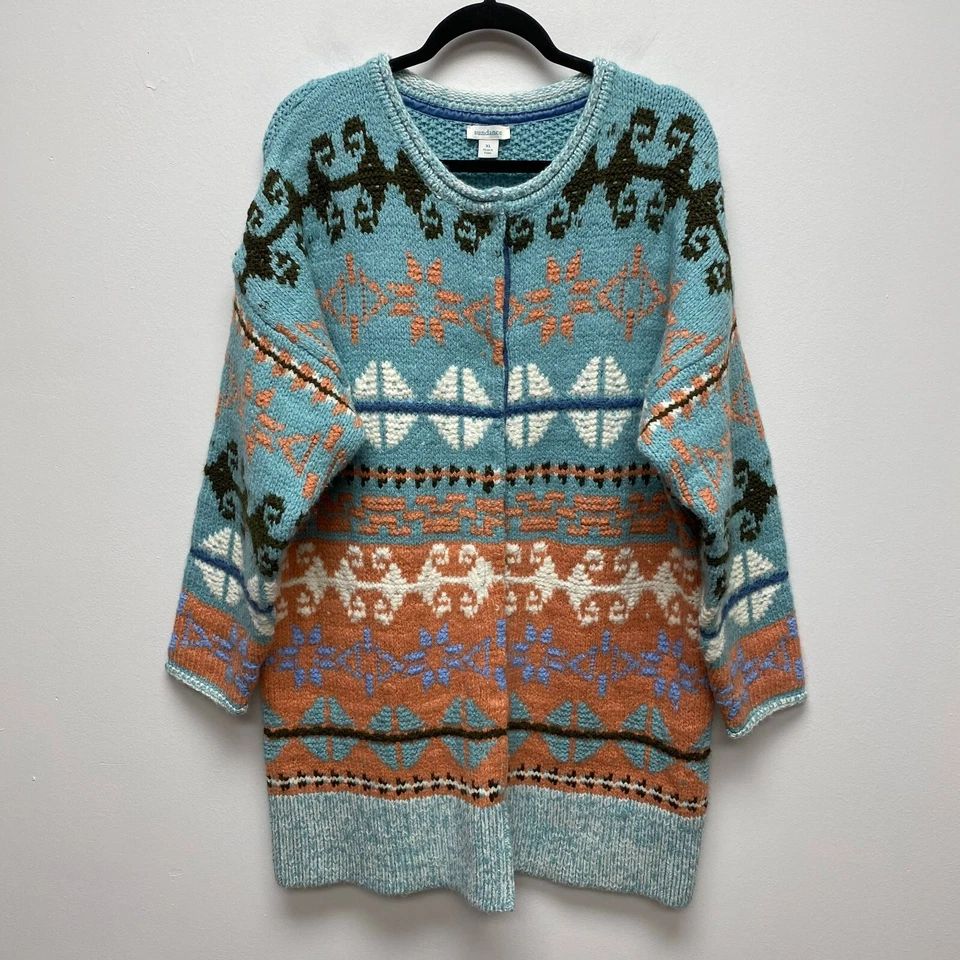 Abrigo cárdigan grueso Sundance Multi Faya Fair Isle mezcla de lana botón a presión XL Foto 2 de 4