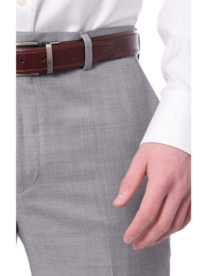 Mens Classic Fit Solid Light Gray Flat Front Wool Dress Pants | eBay