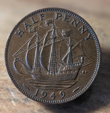 United Kingdom Half-penny 1949 Bronze Coin - Golden Hind - George VI