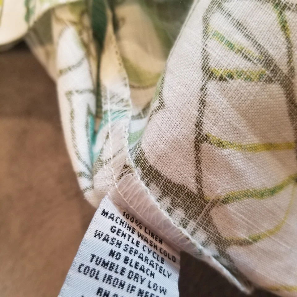 Hot Cotton Linen Shirt Top Womens Petite Medium Floral Leaf Print Hawaiian - Image 4 of 4