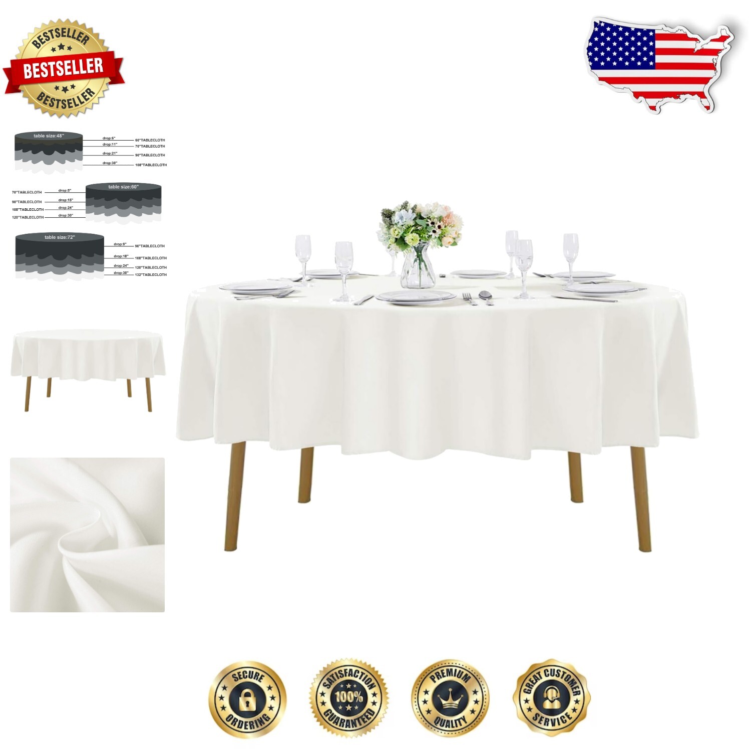 Elegant 108-Inch Ivory Round Washable Polyester Tablecloth Set - 12 Pack
