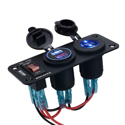 12V QC3.0 Dual USB Car Fast Charger Socket Power Outlet LED Voltmeter Waterproof
