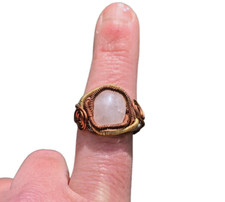 Rose Quartz Wire Wrapped Ring Copper Handmade Gemstone Anniversary Gift Sz 7