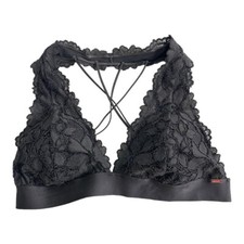 Victorias Secret PINK Gray Lace Bralette Bra Size XL Stretch Hook and Eye Padded