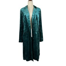 Cato Jacket Women Size Large Peacock Green Crushed Velvet Duster Fairy Goth