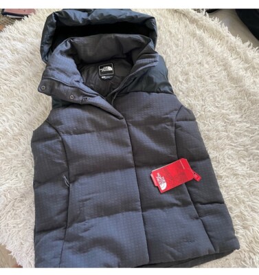 The North Face Women Nuptse Novelty Down Vest Dark Grey 700 Jacket Hood S