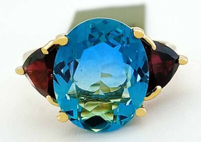 TURMALIN 5,78 kt & ECHTER GRANAT RING 10 K GOLD - Netz mit Etikett & Box