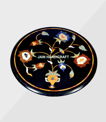 18'' lapis stone black round marble side corner table top inlay malachite decor