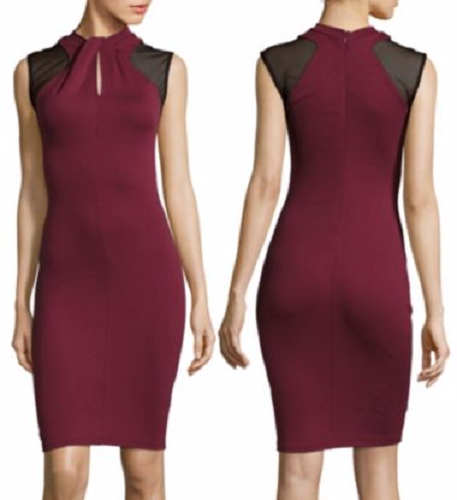 French Connection Womens Tania Mesh Cap Sleeves Mock Neck Bodycon Dress Red 6
