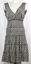 Studio M Black & White Geometric V-Neck Surplice Sleeveless Nylon Mesh Dress L