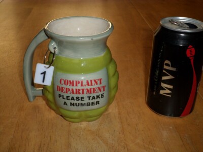 HAND GRENADE [ ''COMPLAINT DEPARTMENT-TAKE A NUMBER'' ], [3-D] Ceramic Coffee Cup 