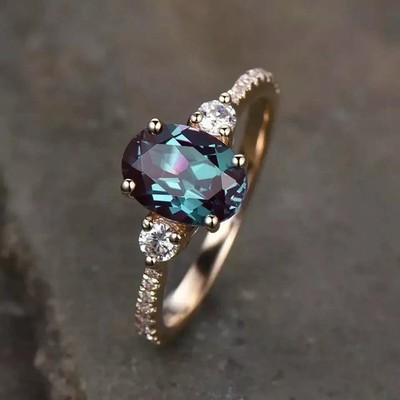 2.65 Ct Oval Cut Alexandrite Ring Engagement Ring Solid 14K Solid Yellow Gold
