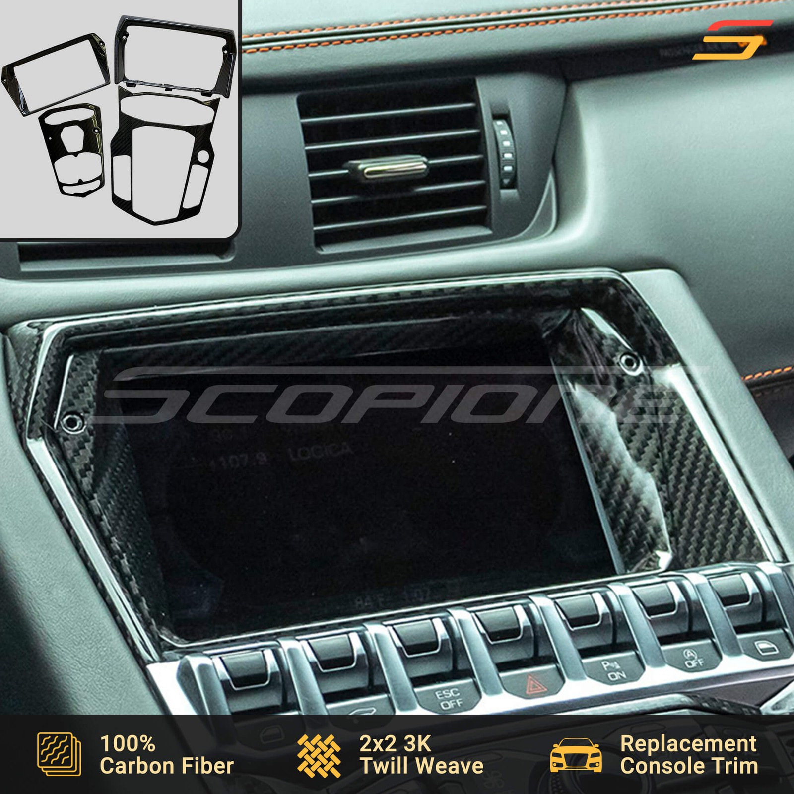 Scopione Carbon Center Console Screen Control Trim Kit for Lamborghini Aventador
