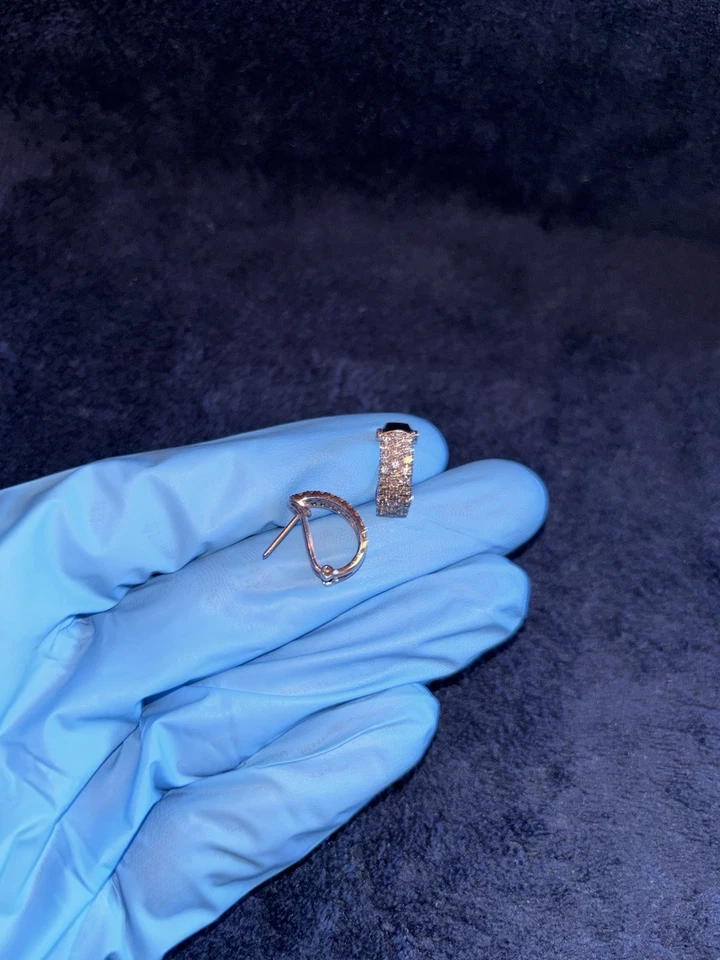 14k Rose Gold Le Vian Ombre Chocolate Diamond & Nude Omega Hoop Earrings - Image 3 of 4