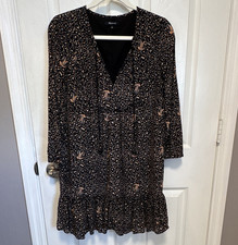 Madewell Abstract Print Shift Dress V-Neck Tassel Ruffle Long Sleeve Size 0