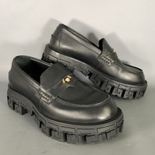 VERSACE Size 9 Black Gold Leather Textured Platform Flats