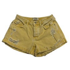 Free People We The Free Distressed Denim Shorts 26 Mustard Yellow Cuffed Cutoff