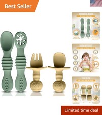 4pc Silicone Baby Spoons Self Feeding Baby Utensils 6-12 - 3 Baby Spoon - 1 ...