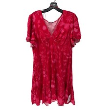 NEW Topshop Red Pink Floral V-Neck Flutter Sleeve Ruffle Mini Dress Size US 12