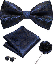Paisley Pre-tied Bow Tie and Pocket Square Cufflinks Lapel Pin Sets for Men 4PCS