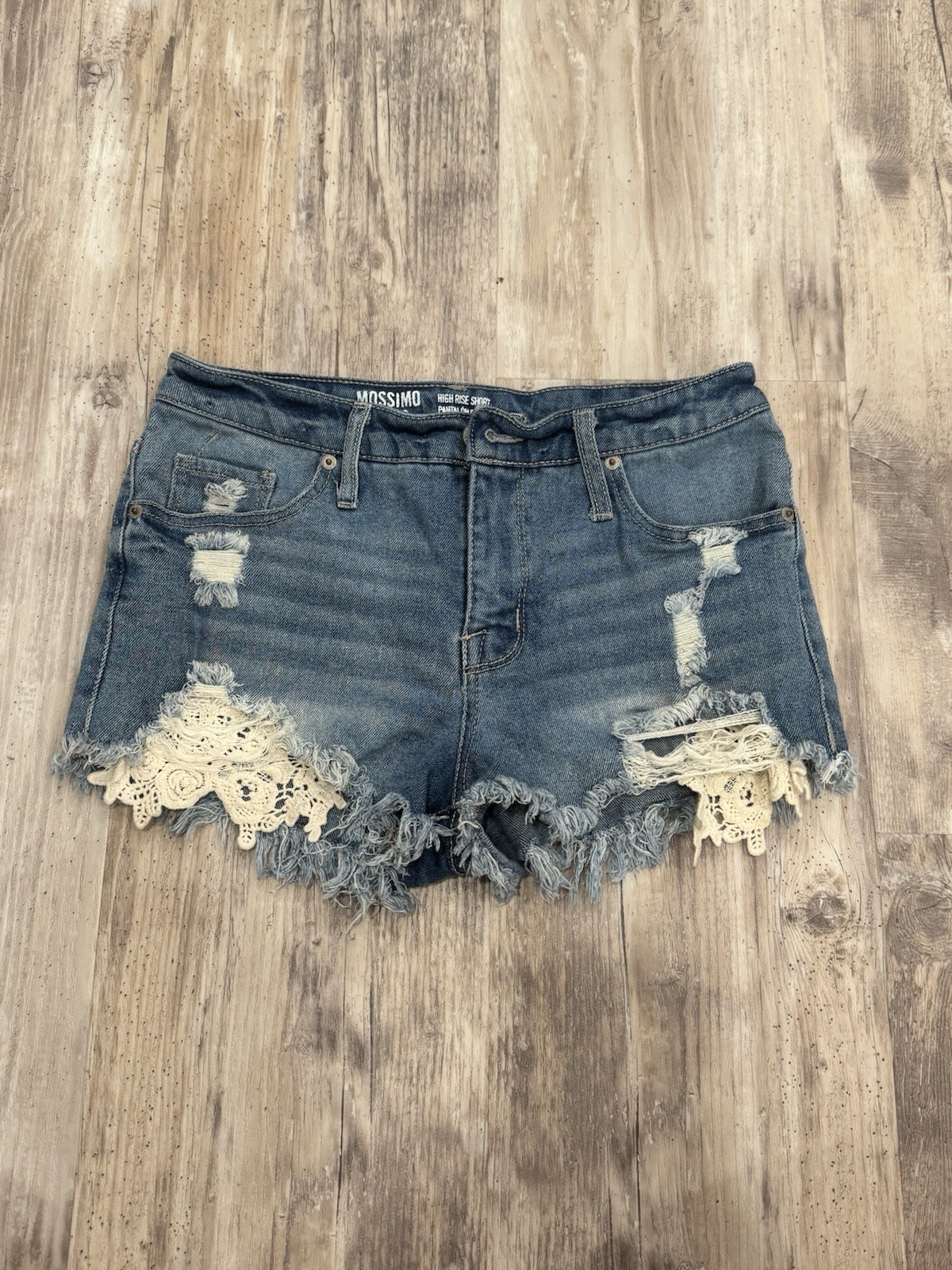 Mossimo Denim High Rise Jean Shorts Size 6 28 Women's Stretch Cut Off Crochet