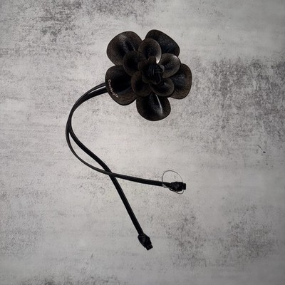 NWT Coach Coachtopia Rose Flower Bag Charm Upcrafted Black Leather CDV12