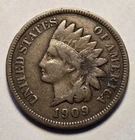 1909 Indian Head Cent 1c Penny, Very Good - Fine VG-F Details, Exact Coin Shown