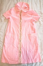 Vintage 70s Lace Floral Pink Button Up Nightgown Gown Youth Girls Small-MED