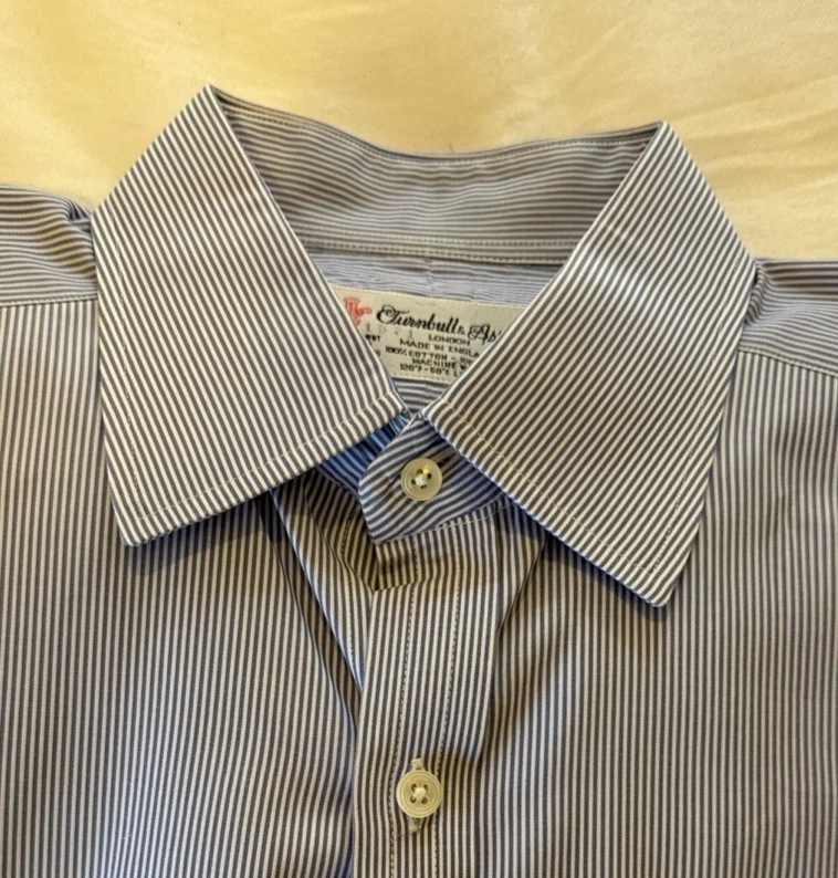 Turnbull & Asser London Blue Bengal Stripe Shirt Long Sleeve French Cuff Mens 16 - Image 4 of 4