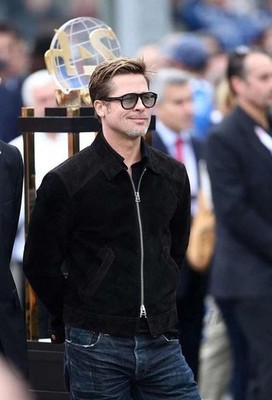 Black Suede Leather Jacket For Men's - Brad Pitt F1 Trucker Casual Bomber Coat