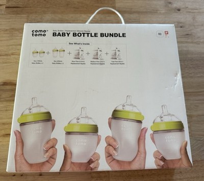 Comotomo Baby Bottle Bundle, Green, (7 Piece Set)