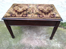 ANTIQUE STYLE VINTAGE UPHOLSTERED SEAT PIANO STOOL / BENCH WITH STORAGE