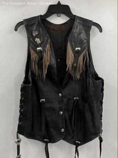 Harley Davidson Womens Black American Biker Vest With Patches Size Approx Large