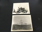 Pair WW2 era Photos (5" x 4") of USCG Cutter with biplane being loaded onboard