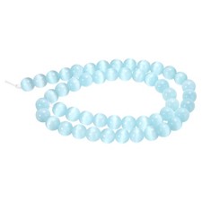 48pcs Pale Blue Cat's Eye Stone Beads 8mm Round Crystal Loose Bead