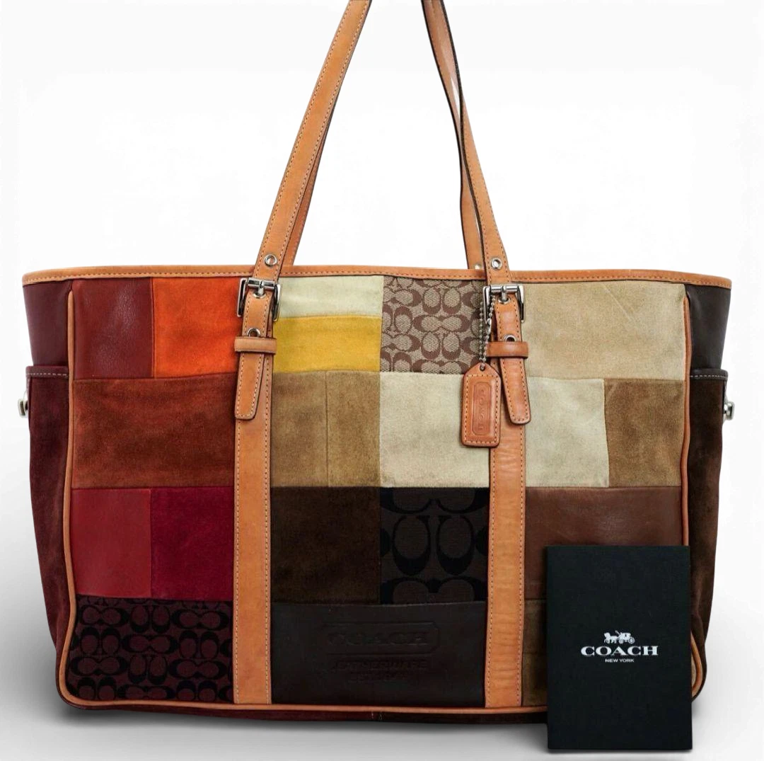 バッグ COACH ToteBag Patchwork Turn Lock Suede Coach Patchwork Suede Exterior Tote Bags & Handbags for Women for