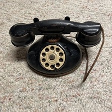 Antique Vintage Child’s 1940s Black Metal Toy Phone 40s kid hobby USA telephone