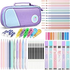 46 Pcs Large Capacity Pencil Pouch with Aesthetic School Supplies, 12 Purple