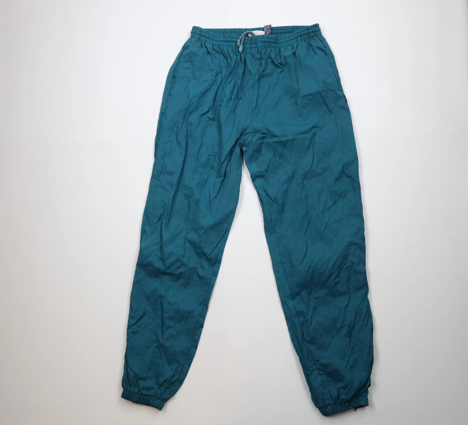 Vtg 90s Streetwear Mens Large Faded Blank Windbreaker Rain Joggers Pants Green
