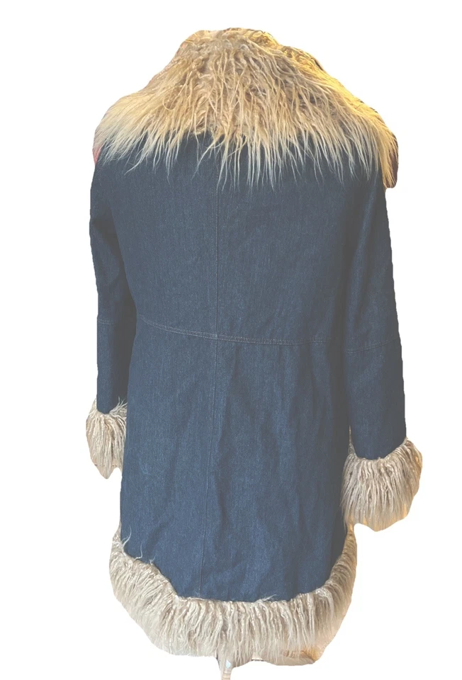 Alpaca Penny Lane Daisy Jones XXL Denim Shearling Boho Trench Coah with Pockets - Image 3 of 4