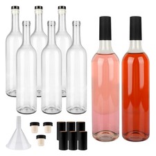8 Pack 750ml Clear Glass Bottles with Cork Lids and PVC Shrink Capsules, Empt...