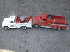 Old Tonka Trucks. Lot of 2. Wrecker & Fire Truck. Vintage Pressed Steel. 1950/60