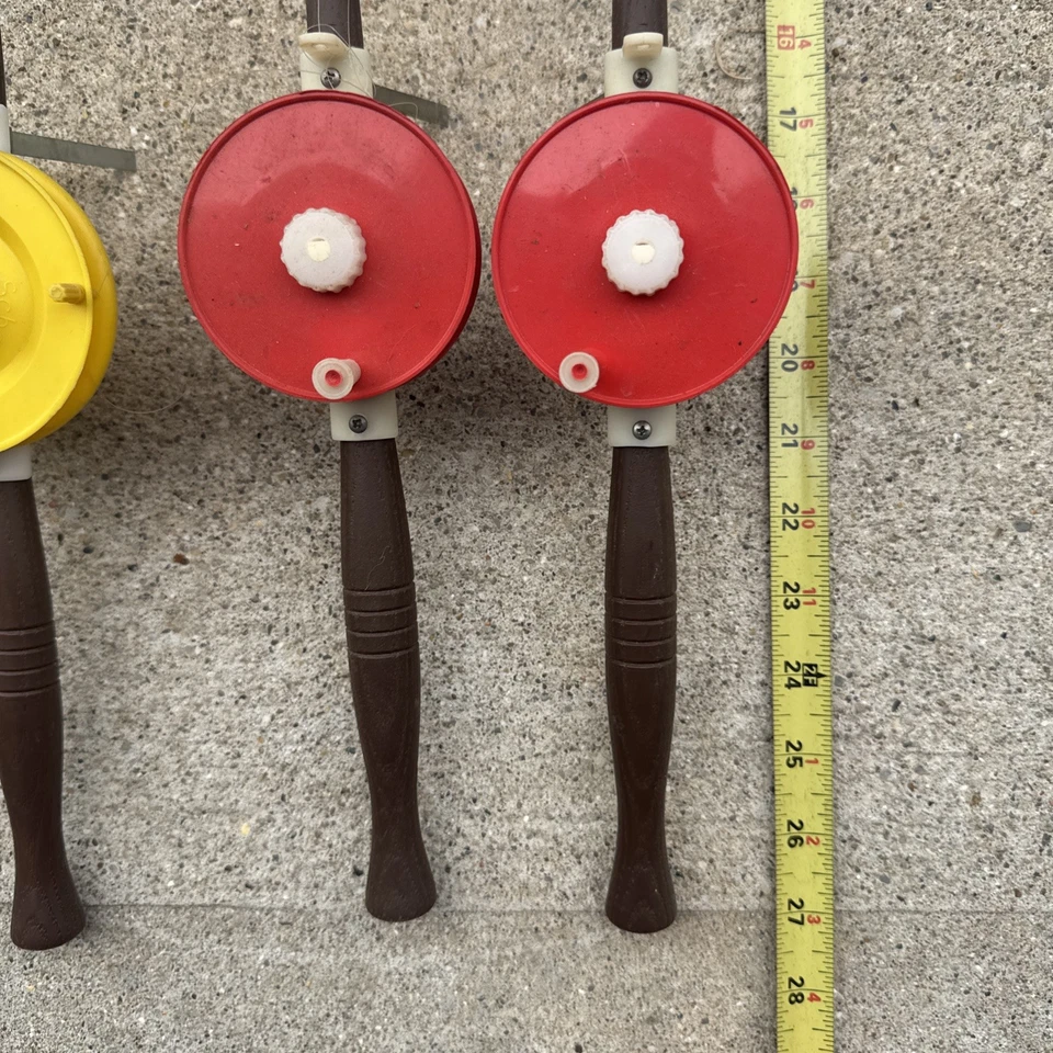 6 VTG Ice Rod/Reel Combo w/ Line, Stand, Made in USA, 4 Schooley, 2 Unbranded - Image 2 of 4