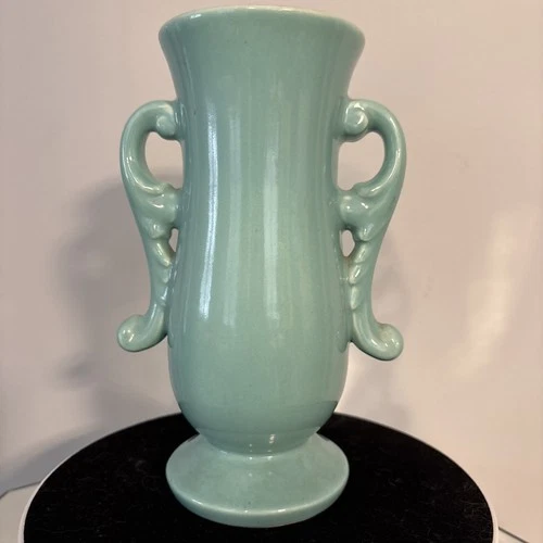 Vintage Red Wing Turquoise Glazed Vase Art Deco Pottery MCM Decor Mint Green