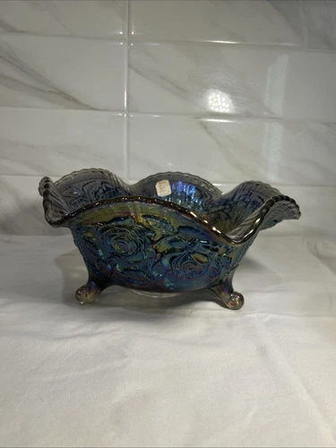 VTG Imperial Amethyst Carnival Glass Luster Rose Footed Bowl