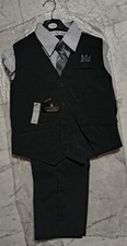 Vittorino Boys 4pc Formal Suit Set Black Pants Vest Dress Shirt Tie 14