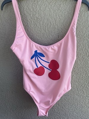 Kate Spade Cherry Toss Pink One Piece Swimsuit Fruit Barbiecore Beach Size XL